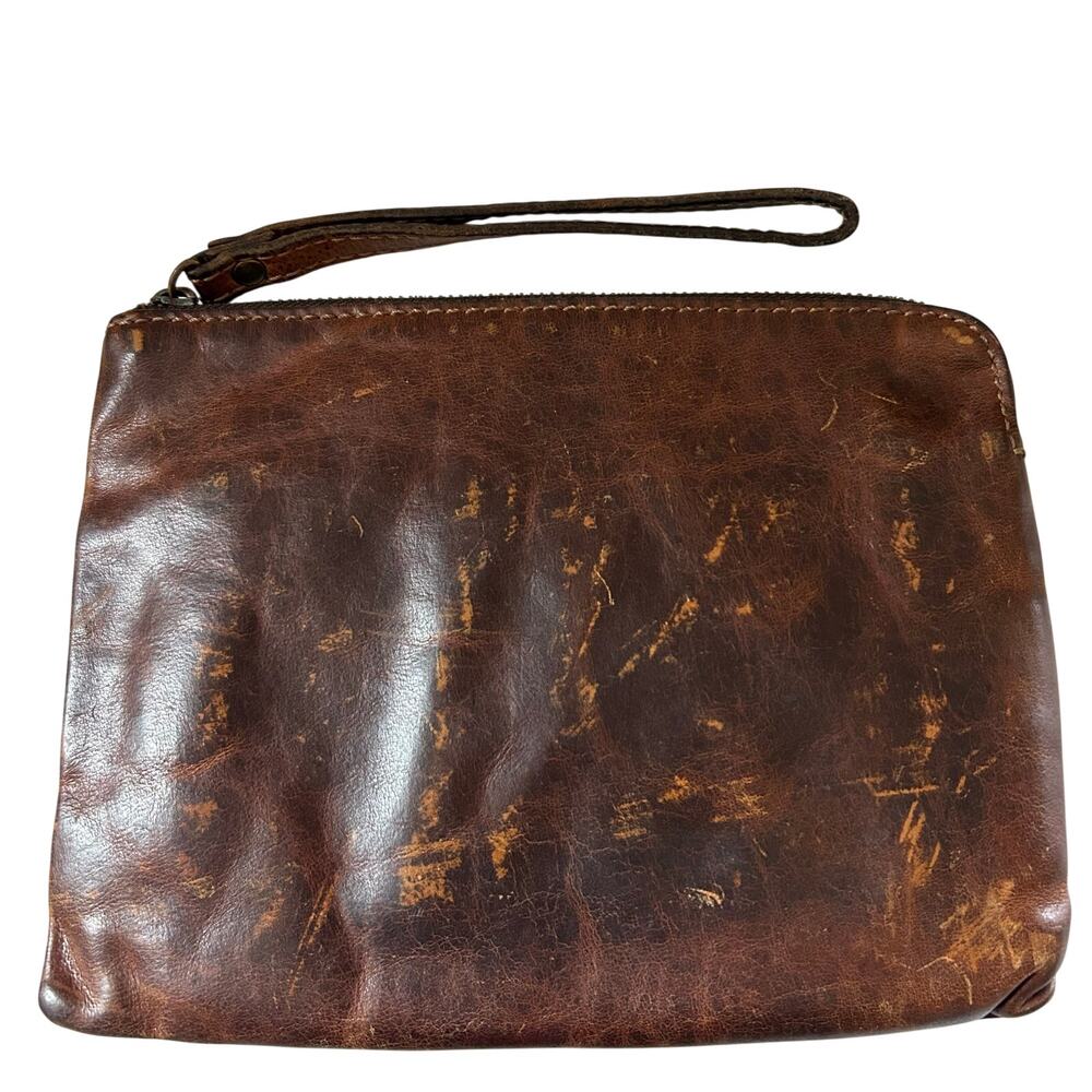 Patricia Nash Brown 100% Leather Cassini Distressed Wristlet Clutch 8.5x6.5